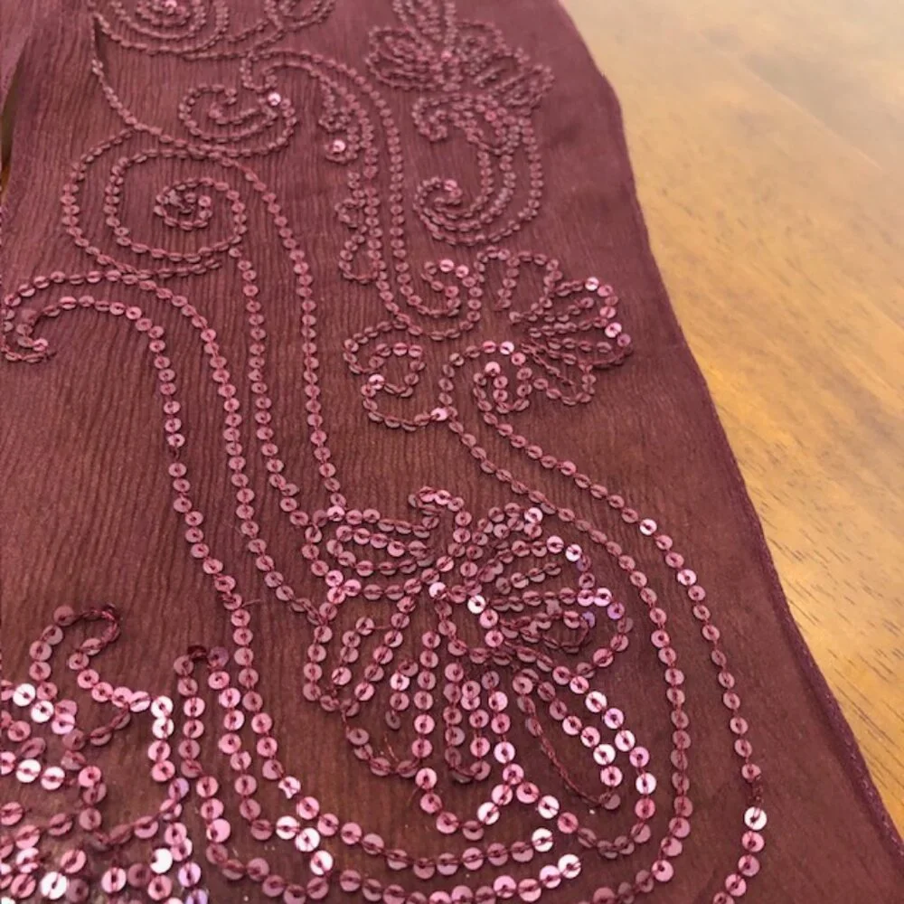Boho Burgundy Sequins Scarf.